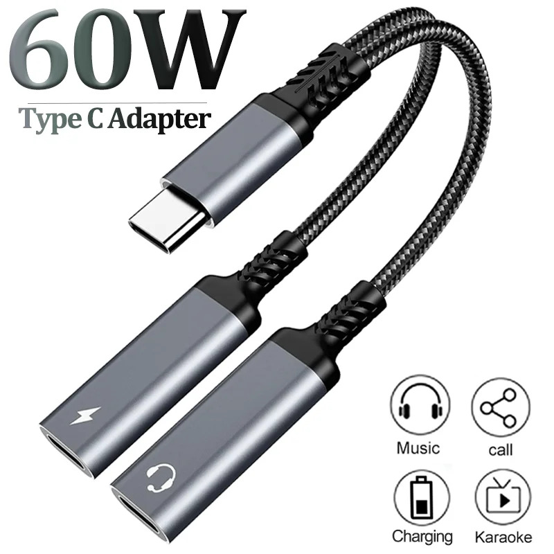 Earphone Splitter Jack - Adapter OTG 2 w 1 USB-C