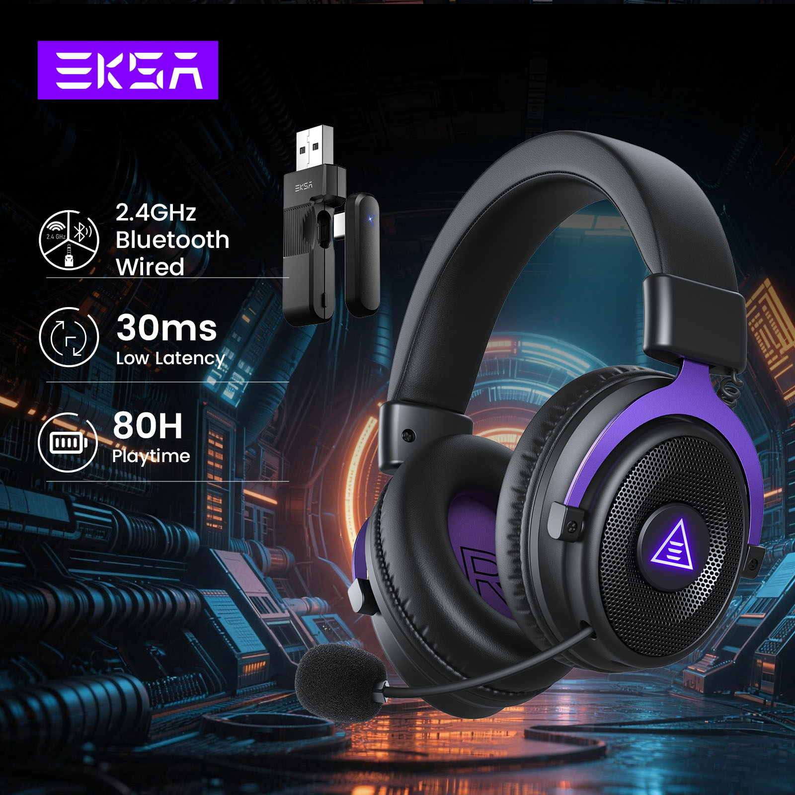 Gaming Headset Rgb - Bezprzewodowy zestaw słuchawkowy do gier EKSA